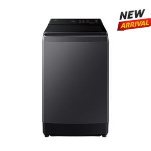 Samsung 13kg Top Loading Washing Machine with modern black design, featuring a sleek control panel and a 'New Arrival' label.